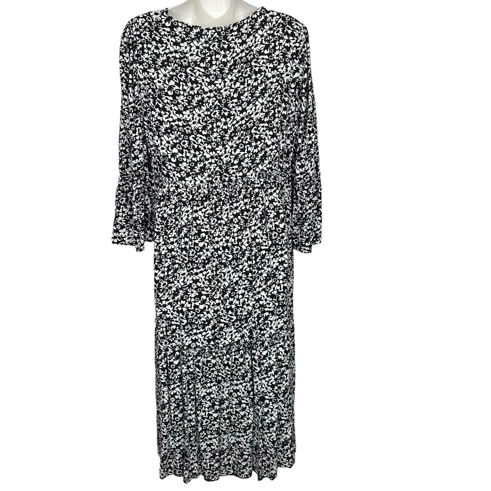 Zara Dress L Black White Floral Bell Sleeve Modest Cottagecore Feminine Boho - Picture 2 of 6